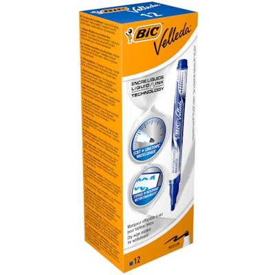 BIC Velleda Pocket rotuladores de Pizarra punta media Azul, Caja de 12 unidades BIC Velleda Pocket rotuladores de Pizarra punta media Azul, Caja de 12 unidades