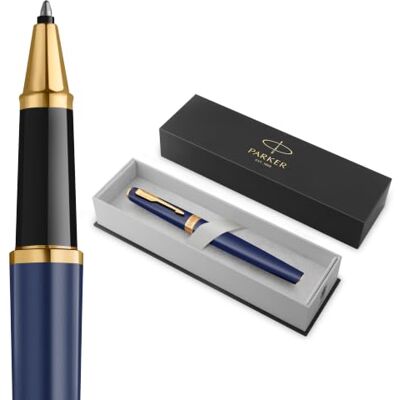 PARKER Meridian Boligrafo rollerball Laca azul con detalles dorados Punta fina Para escribir a mano y Material de papelería Tinta Negra Caja de Regalo de Lujo PARKER Meridian Boligrafo rollerball Laca azul con detalles dorados Punta fina Para escribir a mano y Material de papelería Tinta Negra Caja de Regalo de Lujo