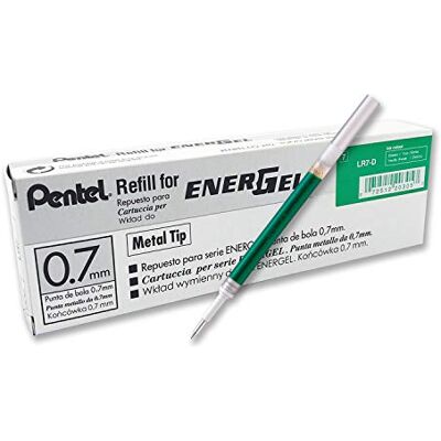 Pentel Recambios EnerGel LR7 para bolígrafos de gel de 0,7 mm, color verde (12 unidades) Pentel Recambios EnerGel LR7 para bolígrafos de gel de 0,7 mm, color verde (12 unidades)