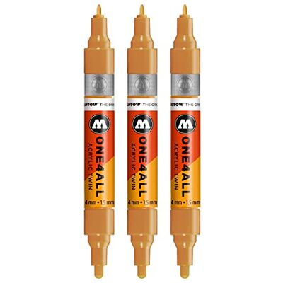 Molotow One4All Acrylic Twin Marker (grosor de trazo 1,5 mm y 4 mm, alta cobertura y permanente), 3 unidades, color ocre 108 marrón claro Molotow One4All Acrylic Twin Marker (grosor de trazo 1,5 mm y 4 mm, alta cobertura y permanente), 3 unidades, color ocre 108 marrón claro