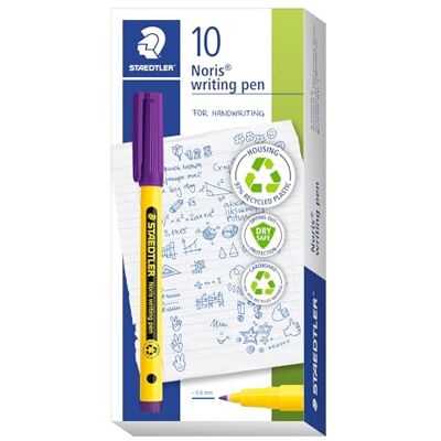 STAEDTLER Rotuladores 307 Noris Writing Pen Rotulador de Punta Fina Trazo 0.6mm Aprox Tinta Base de Agua Cuerpo Fabricado en un 97% de Plastico Reciclado Color Violeta Caja 10 rotuladores STAEDTLER Rotuladores 307 Noris Writing Pen Rotulador de Punta Fina Trazo 0.6mm Aprox Tinta Base de Agua Cuerpo Fabricado en un 97% de Plastico Reciclado Color Violeta Caja 10 rotuladores