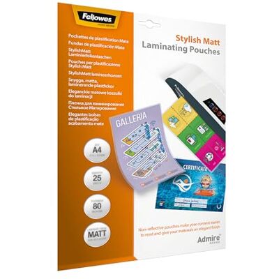 Fellowes Fundas de Plastificar A4, acabado mate, 25 hojas, 160 micras (2 x 80 micras), acabado de calidad, facilita la lectura del contenido Fellowes Fundas de Plastificar A4, acabado mate, 25 hojas, 160 micras (2 x 80 micras), acabado de calidad, facilita la lectura del contenido