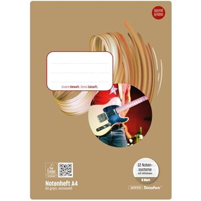 Staufen Style Cuaderno de música 5 cuadernos con 8 hojas cada uno, 12 pentagramas con líneas guía, DIN A4, papel de 80 g/m Staufen Style Cuaderno de música 5 cuadernos con 8 hojas cada uno, 12 pentagramas con líneas guía, DIN A4, papel de 80 g/m