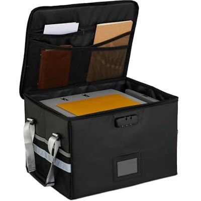 Relaxdays Bolsa Documentos Ignífuga, Caja Carpetas Impermeable, Tamaño A4, Maletín con Candado Numérico, con Asas, Negro Relaxdays Bolsa Documentos Ignífuga, Caja Carpetas Impermeable, Tamaño A4, Maletín con Candado Numérico, con Asas, Negro