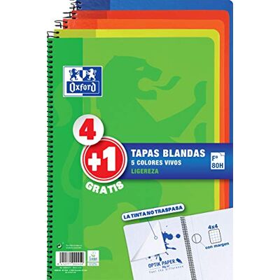 Oxford Pack 4+1 Cuadernos Folio(A4) , , Tapa Blanda, 80 Hojas cuadrícula 4x4, Surtido aleatorio vivos Oxford Pack 4+1 Cuadernos Folio(A4) , , Tapa Blanda, 80 Hojas cuadrícula 4x4, Surtido aleatorio vivos