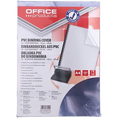 OFFICER PRODUCTS Fundas de encuadernación de PVC A4 200 micr 100 unidades transparente/presentación/tipo para encuadernación/tipo frontal, PVC/material-PVC/color-transparente/formato-A4/grosor (mm)-200 OFFICER PRODUCTS Fundas de encuadernación de PVC A4 200 micr 100 unidades transparente/presentación/tipo para encuadernación/tipo frontal, PVC/material-PVC/color-transparente/formato-A4/grosor (mm)-200