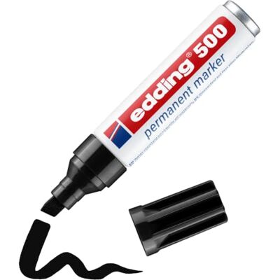 Edding 500-1 Marcador Permanente Negro Punta Biselada 2-7 mm Impermeable, de secado rápido, resistente a las manchas, para cartón, plástico, madera, metal, vidrio Edding 500-1 Marcador Permanente Negro Punta Biselada 2-7 mm Impermeable, de secado rápido, resistente a las manchas, para cartón, plástico, madera, metal, vidrio