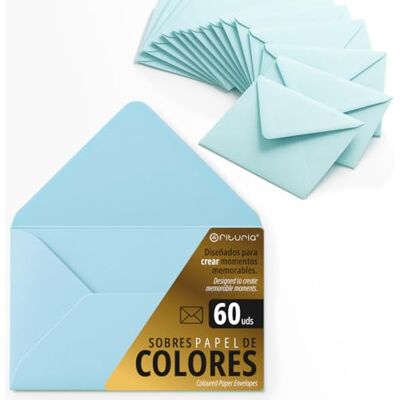 OFITURIA Sobres Papel, Sobres Pequeños de Colores, Ideales para Regalo, Cartas, Tarjeta Colores, Tamaño 90x140mm, Diseñados para Sorprender y Crear Momentos Especiales (Azul, 60uds) OFITURIA Sobres Papel, Sobres Pequeños de Colores, Ideales para Regalo, Cartas, Tarjeta Colores, Tamaño 90x140mm, Diseñados para Sorprender y Crear Momentos Especiales (Azul, 60uds)
