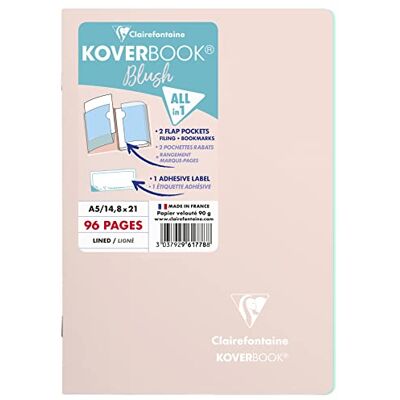 Clairefontaine Ref Koverbook Blush Grapado Cuaderno (48 hojas) Tamaño A5, con forro de papel vitela cepillado de 90 g/m², tapa de Polypro pastel Rosa Polvo Clairefontaine Ref Koverbook Blush Grapado Cuaderno (48 hojas) Tamaño A5, con forro de papel vitela cepillado de 90 g/m², tapa de Polypro pastel Rosa Polvo