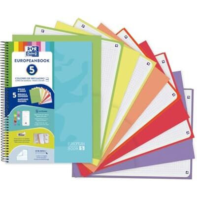 Oxford Cuaderno A4+, Europeanbook 5 con 5 bolsas separadores, Tapa Extradura, Cuadriculado 5X5, 150 Hojas, Color Ice Mint Oxford Cuaderno A4+, Europeanbook 5 con 5 bolsas separadores, Tapa Extradura, Cuadriculado 5X5, 150 Hojas, Color Ice Mint