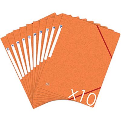 Oxford Top File + Lote de 10 carpetas de cartón con 3 solapas, formato A4, cierre con elásticos, color naranja Oxford Top File + Lote de 10 carpetas de cartón con 3 solapas, formato A4, cierre con elásticos, color naranja