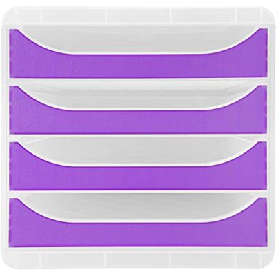 Exacompta Ref. BIG-BOX Chromaline Caja de 4 cajones para tamaño A4+ Dimensiones exteriores: profundidad 34,70 x ancho 27,80 x alto 26,70 cm Cristal/violeta translúcido Exacompta Ref. BIG-BOX Chromaline Caja de 4 cajones para tamaño A4+ Dimensiones exteriores: profundidad 34,70 x ancho 27,80 x alto 26,70 cm Cristal/violeta translúcido