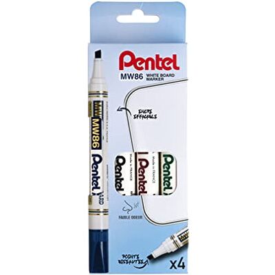 Pentel mw86-a rotuladores para pizarra blanca punta cuadrada media tinta, color 4 couleurs Pochette de 4 Pentel mw86-a rotuladores para pizarra blanca punta cuadrada media tinta, color 4 couleurs Pochette de 4