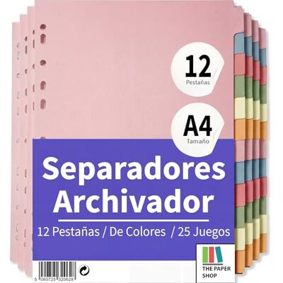 The Paper Shop Separadores de archivos A4, 12 divisores de carpetas para carpetas de anillos y archivos de palanca (paquete de 25) separadores de carpetas y sujetos con pestañas de índice de colores para escribir The Paper Shop Separadores de archivos A4, 12 divisores de carpetas para carpetas de anillos y archivos de palanca (paquete de 25) separadores de carpetas y sujetos con pestañas de índice de colores para escribir