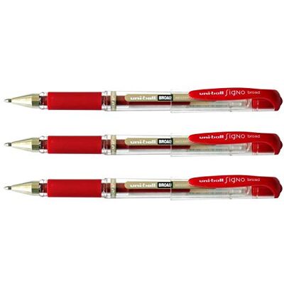 Uni-Ball – Lote de 3 bolígrafos tinta Gel Signo Broad um153 C Grip PTE Large 1 mm rojo Uni-Ball – Lote de 3 bolígrafos tinta Gel Signo Broad um153 C Grip PTE Large 1 mm rojo