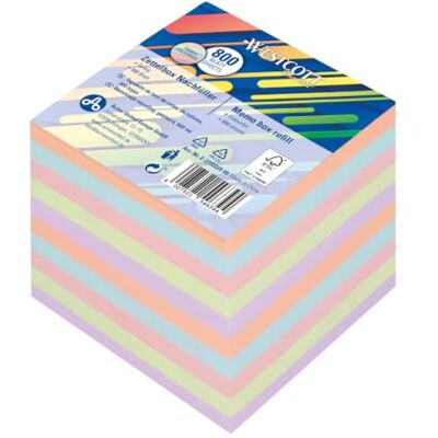 Westcott Recambio caja de notas pasteles 800 hojas 9 x 9 cm Papel FSC-Mix (FSC® C189289) 80 g/m² Hojas sueltas 90 x 90 mm Westcott Recambio caja de notas pasteles 800 hojas 9 x 9 cm Papel FSC-Mix (FSC® C189289) 80 g/m² Hojas sueltas 90 x 90 mm