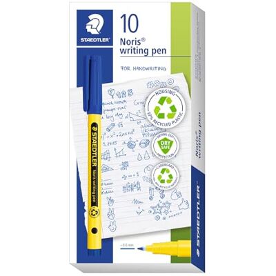 STAEDTLER Rotuladores 307 Noris Writing Pen Rotulador de Punta Fina Trazo 0.6mm Aprox Tinta Base de Agua Cuerpo Fabricado en un 97% de Plastico Reciclado Color Azul Caja 10 rotuladores STAEDTLER Rotuladores 307 Noris Writing Pen Rotulador de Punta Fina Trazo 0.6mm Aprox Tinta Base de Agua Cuerpo Fabricado en un 97% de Plastico Reciclado Color Azul Caja 10 rotuladores