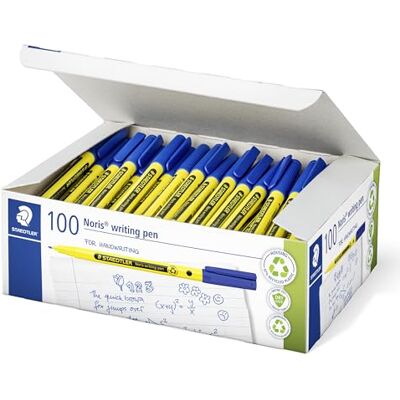 STAEDTLER Noris Writing Pen 307 Rotulador de punta fina (97% plástico reciclado según ISO 14021, estuche escolar, 100 unidades, 307-3 C100), color azul STAEDTLER Noris Writing Pen 307 Rotulador de punta fina (97% plástico reciclado según ISO 14021, estuche escolar, 100 unidades, 307-3 C100), color azul