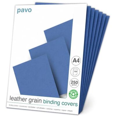 Pavo Cubiertas de encuadernación tipo piel, tamaño DIN A4, 250 g/m², 100 unidades, color Azul Pavo Cubiertas de encuadernación tipo piel, tamaño DIN A4, 250 g/m², 100 unidades, color Azul