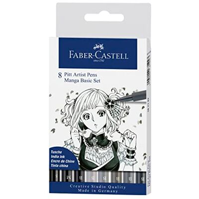 Faber-Castell Set de rotuladores con 8 rotuladores, puntas finas y puntas de pincel en tonos negros y grises Faber-Castell Set de rotuladores con 8 rotuladores, puntas finas y puntas de pincel en tonos negros y grises