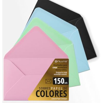 OFITURIA Sobres Papel, Sobres Pequeños de Colores, Ideales para Regalo, Cartas, Tarjetas de Colores, Tamaño 90x140mm, Diseñados para Sorprender y Crear Momentos Especiales (Surtido, 150uds) OFITURIA Sobres Papel, Sobres Pequeños de Colores, Ideales para Regalo, Cartas, Tarjetas de Colores, Tamaño 90x140mm, Diseñados para Sorprender y Crear Momentos Especiales (Surtido, 150uds)