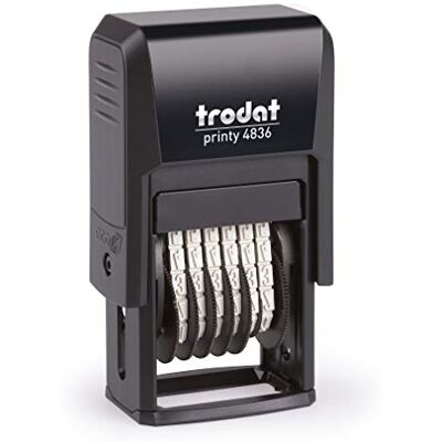 Trodat Printy 4836 Sello para cifras (6 cifras, tamaño de tipo 3,8 mm) color negro, 25x41x73 mm Trodat Printy 4836 Sello para cifras (6 cifras, tamaño de tipo 3,8 mm) color negro, 25x41x73 mm