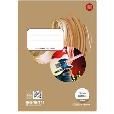 Staufen Style Cuaderno de música 5 cuadernos con 8 hojas cada uno, 12 pentagramas, DIN A4, papel de 80 g/m Staufen Style Cuaderno de música 5 cuadernos con 8 hojas cada uno, 12 pentagramas, DIN A4, papel de 80 g/m