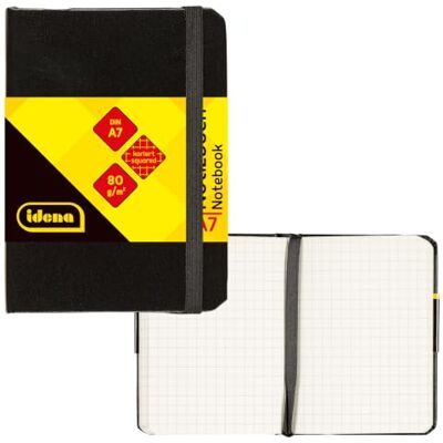 Idena Cuaderno DIN A7, cuadriculado, papel crema, 192 páginas, 80 g/m², tapa dura en negro, 1 ud. Idena Cuaderno DIN A7, cuadriculado, papel crema, 192 páginas, 80 g/m², tapa dura en negro, 1 ud.
