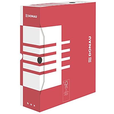 DONAU Caja de cartón reciclado, 20 unidades, A4/10 cm/B, ancho de lomo: rojo, certificado FSC® DONAU Caja de cartón reciclado, 20 unidades, A4/10 cm/B, ancho de lomo: rojo, certificado FSC®