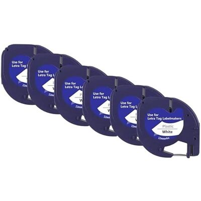OFITURIA ® Cinta de Etiquetas para Recambios Letratag Compatibles de Plástico 12 x 4 mm Imprime Negro Sobre Fondo Blanco LT-100H 100 unidades OFITURIA ® Cinta de Etiquetas para Recambios Letratag Compatibles de Plástico 12 x 4 mm Imprime Negro Sobre Fondo Blanco LT-100H 100 unidades