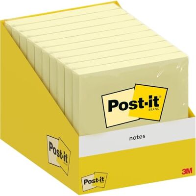 Post-It Notas, Canary Yellow, 10 Blocs, 100 Hojas por Bloc, 76 mm x 76 mm, Paquete de Cartón, 100% PEFC Notas Adhesivas para Listas de Tareas y Recordatorios Post-It Notas, Canary Yellow, 10 Blocs, 100 Hojas por Bloc, 76 mm x 76 mm, Paquete de Cartón, 100% PEFC Notas Adhesivas para Listas de Tareas y Recordatorios
