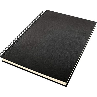 Kangaro Cuaderno de bocetos A4 en blanco, encuadernación en espiral, lino negro, 80 hojas, 140 g, papel blanco crema Kangaro Cuaderno de bocetos A4 en blanco, encuadernación en espiral, lino negro, 80 hojas, 140 g, papel blanco crema