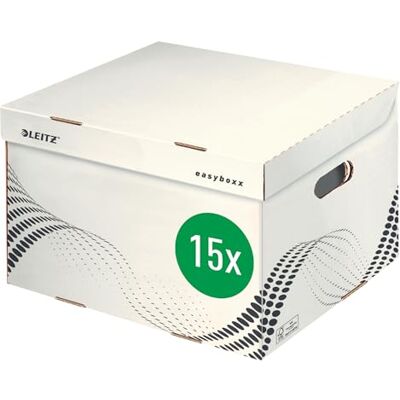 Leitz easyboxx 61370000 Caja de almacenamiento y transporte (tamaño L, easyboxx A4, 5 x 80 mm/4 x 100 mm, caja de transporte con tapa superior, 15 unidades), color blanco y negro Leitz easyboxx 61370000 Caja de almacenamiento y transporte (tamaño L, easyboxx A4, 5 x 80 mm/4 x 100 mm, caja de transporte con tapa superior, 15 unidades), color blanco y negro