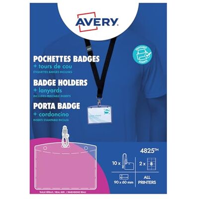 Avery España KIT Porta Credencial para Eventos Transparente 60x90 mm + 10 Cordones Negros con Gancho + 16 Insertos Microperforados Imprimibles- Apto para Eventos, Congresos y Ferias Avery España KIT Porta Credencial para Eventos Transparente 60x90 mm + 10 Cordones Negros con Gancho + 16 Insertos Microperforados Imprimibles- Apto para Eventos, Congresos y Ferias