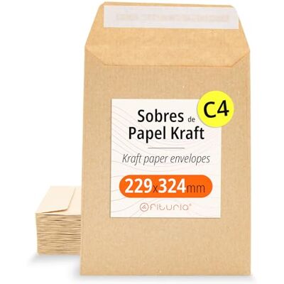 OFITURIA Sobres de Papel Kraft, Sobres para Documentos, Regalos, Invitaciones de Boda y Envíos, Bolsas de Papel Resistentes, Versátiles para Todas las Ocasiones, Tamaño C4 (229x324, 1000 uds) OFITURIA Sobres de Papel Kraft, Sobres para Documentos, Regalos, Invitaciones de Boda y Envíos, Bolsas de Papel Resistentes, Versátiles para Todas las Ocasiones, Tamaño C4 (229x324, 1000 uds)