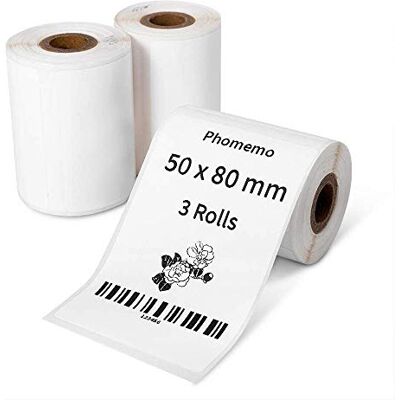 Phomemo 3 Rollos Etiquetas Adhesivas Térmicas 50x80mm para M110, 270 Pcs Etiquetas pegatinas Personalizadas para logo, diseños, regalos, Decoración, para M110/M108/M221/M220, Blanco Phomemo 3 Rollos Etiquetas Adhesivas Térmicas 50x80mm para M110, 270 Pcs Etiquetas pegatinas Personalizadas para logo, diseños, regalos, Decoración, para M110/M108/M221/M220, Blanco