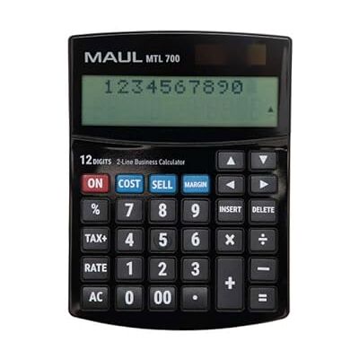 MAUL calculadora Comercial MTL 700 Calculadora con Funciones comerciales Pantalla de 12 dígitos con 2 líneas Función de margen de Coste incluida Solar/Batería Negro MAUL calculadora Comercial MTL 700 Calculadora con Funciones comerciales Pantalla de 12 dígitos con 2 líneas Función de margen de Coste incluida Solar/Batería Negro
