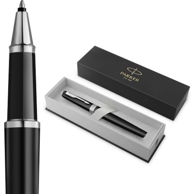 PARKER Meridian Boligrafo rollerball Laca negra mate con detalles cromados Punta fina Para escribir a mano y Material de papelería Tinta Negra Caja de Regalo de Lujo PARKER Meridian Boligrafo rollerball Laca negra mate con detalles cromados Punta fina Para escribir a mano y Material de papelería Tinta Negra Caja de Regalo de Lujo