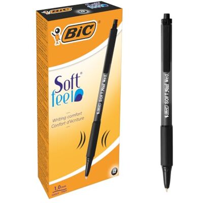BIC Soft Feel Clic Grip Bolígrafo de bola retráctil negro (trazo de 1 mm, 12 unidades) BIC Soft Feel Clic Grip Bolígrafo de bola retráctil negro (trazo de 1 mm, 12 unidades)