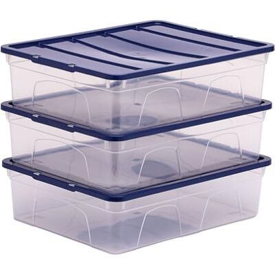 Bankers Box Cajas de almacenamiento de plástico de 12 litros, pack de 3, tapas sin BPA 100% recicladas, apilables y encajables, con tapa, 11x32x40 cm, ideal para organizar el hogar y la oficina Bankers Box Cajas de almacenamiento de plástico de 12 litros, pack de 3, tapas sin BPA 100% recicladas, apilables y encajables, con tapa, 11x32x40 cm, ideal para organizar el hogar y la oficina