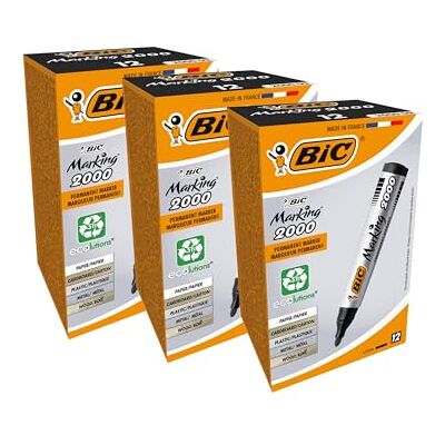 BIC Marking 2000 ECOlutions, rotuladores permanentes punta media, material oficina, negro, caja de 36 BIC Marking 2000 ECOlutions, rotuladores permanentes punta media, material oficina, negro, caja de 36