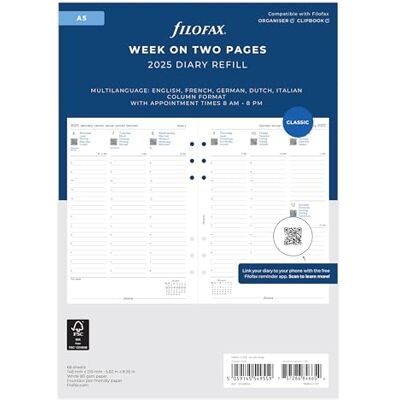 Filofax Semana A5 en dos páginas 5 citas de idiomas 2025 Filofax Semana A5 en dos páginas 5 citas de idiomas 2025