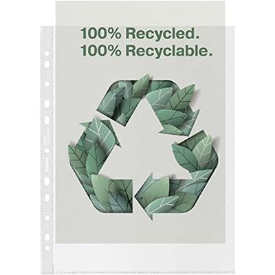 Esselte Fundas 100% Recicladas A4 Maxi, Material Resistente Premium 100 Micras en Relieve, Multitaladro, 100 unids, Esselte Fundas 100% Recicladas A4 Maxi, Material Resistente Premium 100 Micras en Relieve, Multitaladro, 100 unids,