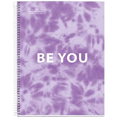 Miquelrius Cuaderno A4 Cuadriculado, Tie Dye Lavanda 120 Hojas, Papel 90 g/m², 4 Colores Multiasignatura, Tapa Dura, Espiral, 4 Taladros para Archivar Miquelrius Cuaderno A4 Cuadriculado, Tie Dye Lavanda 120 Hojas, Papel 90 g/m², 4 Colores Multiasignatura, Tapa Dura, Espiral, 4 Taladros para Archivar