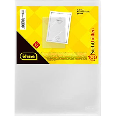 Idena Bolsas de visualización, de lámina de PP, granulada, apertura superior y derecha, a prueba de documentos, espesor de lámina 0,09 mm DIN4, 100 unidades, granulada Idena Bolsas de visualización, de lámina de PP, granulada, apertura superior y derecha, a prueba de documentos, espesor de lámina 0,09 mm DIN4, 100 unidades, granulada