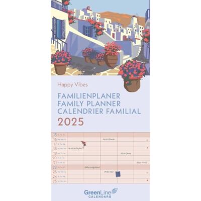 Greenline Happy Vibes 2025 Planificador familiar, 22 x 45 cm, calendario familiar con eficiente división mensual en 5 columnas, para organización familiar, vacaciones escolares y horarios, con espiral Greenline Happy Vibes 2025 Planificador familiar, 22 x 45 cm, calendario familiar con eficiente división mensual en 5 columnas, para organización familiar, vacaciones escolares y horarios, con espiral