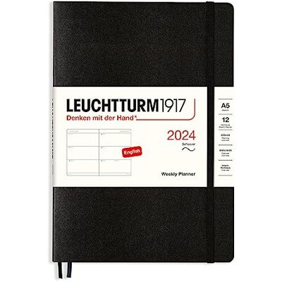 LEUCHTTURM1917 Agenda semanal, tapa blanda, tamaño mediano (A5) 2024, 12 meses, negro, inglés LEUCHTTURM1917 Agenda semanal, tapa blanda, tamaño mediano (A5) 2024, 12 meses, negro, inglés