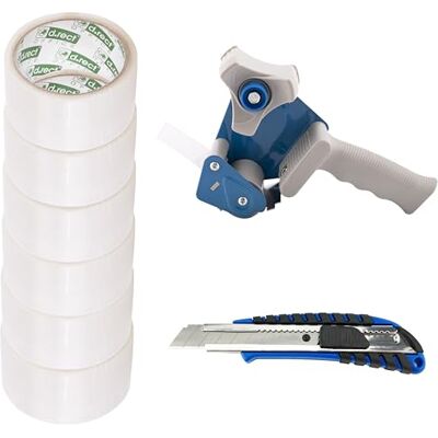 D.RECT Dispensador de Cinta Adhesiva con 6 Rollos Cinta Embalar Transparente 50m x 48mm Incluidos Cuchillas de Cúter 18 mm con Mango de Goma D.RECT Dispensador de Cinta Adhesiva con 6 Rollos Cinta Embalar Transparente 50m x 48mm Incluidos Cuchillas de Cúter 18 mm con Mango de Goma