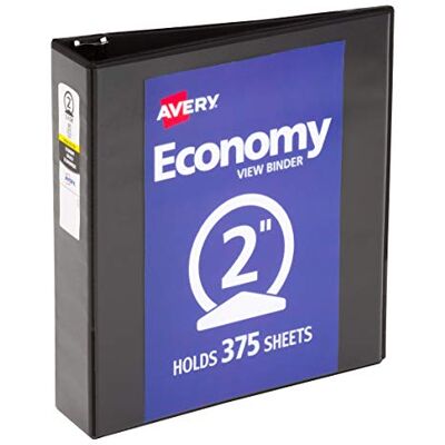 Avery Economy View Carpeta de 3 anillos, anillos redondos de 2 pulgadas, 1 carpeta negra () Avery Economy View Carpeta de 3 anillos, anillos redondos de 2 pulgadas, 1 carpeta negra ()