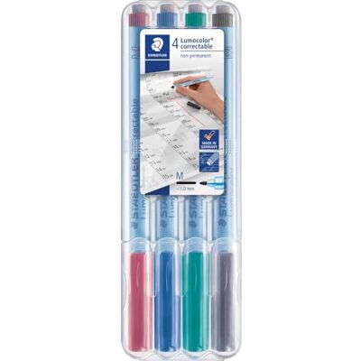STAEDTLER Lumocolor Correctable 305MWP4 Rotulador borrable punta M de 1 mm aprox. Estuche exclusivo box con 4 rotuladores en colores negro, azul, rojo y verde STAEDTLER Lumocolor Correctable 305MWP4 Rotulador borrable punta M de 1 mm aprox. Estuche exclusivo box con 4 rotuladores en colores negro, azul, rojo y verde